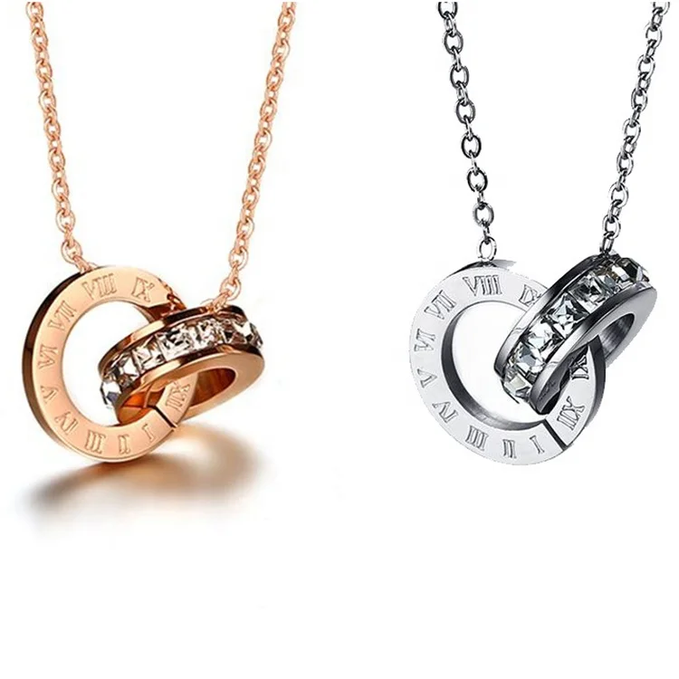 

Fashion design stainless steel 18k gold pendant double Circle Necklace Women Jewelry Wholesale