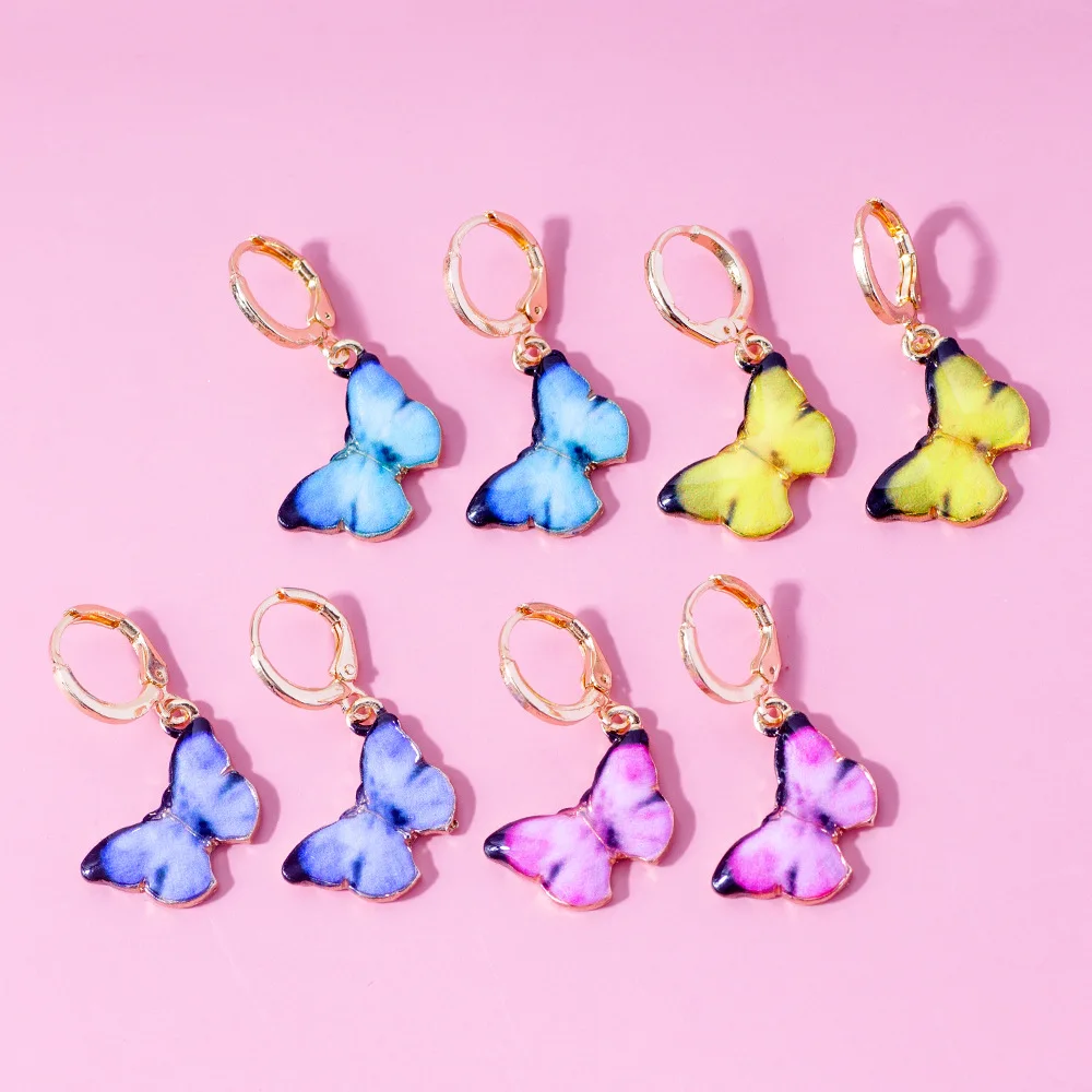 

JUHU Explosive personality dripping butterfly earrings color resin geometric earrings fashion cute alloy jewelry for women, Colorful