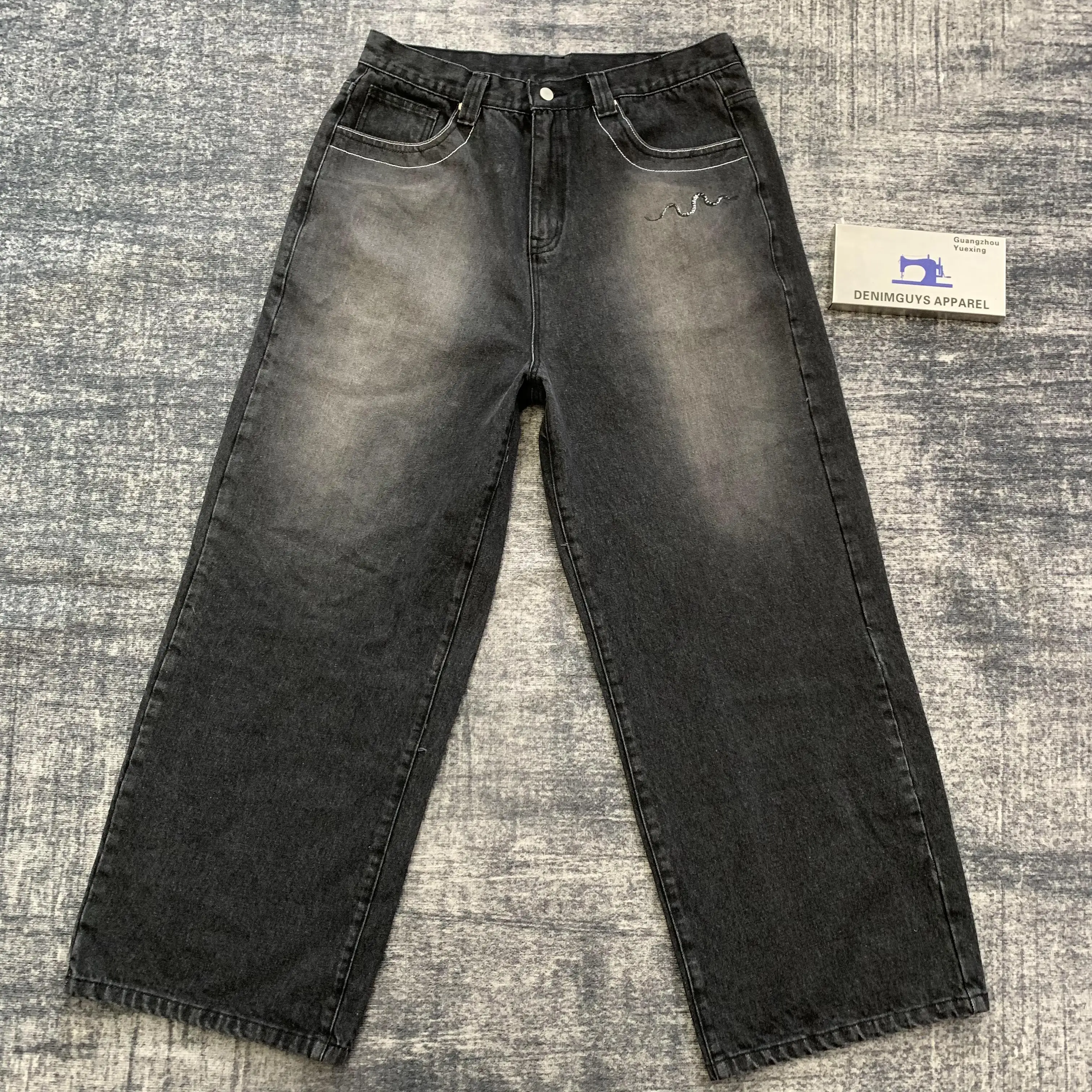 DENIMGUYS Streetwear Men Clothings Retro Style Wide Leg Washed Loose Baggy Men's Jeans