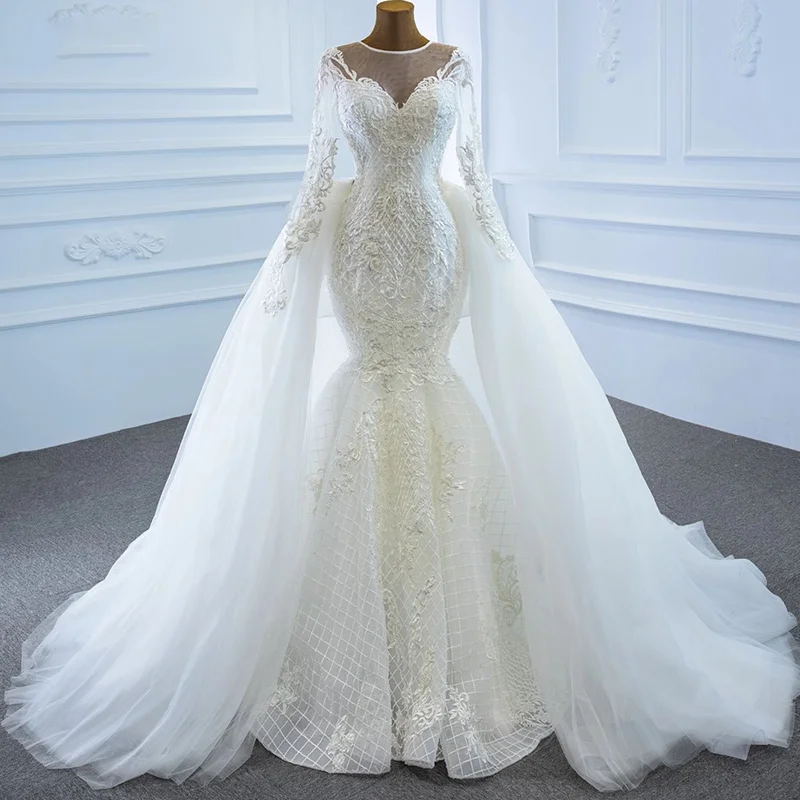 

Jancember ARSM67179 Fashion Luxury O Neck Big Train Wedding Dress Bridal Gown, Ivory