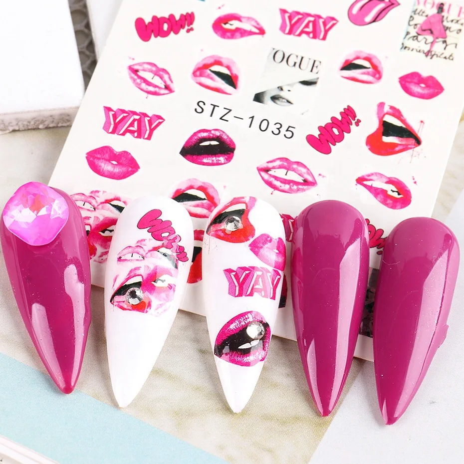 

16pcs/set Manicure Japanese 3D snake letter sexy girl water transfer nail art sticker 2020