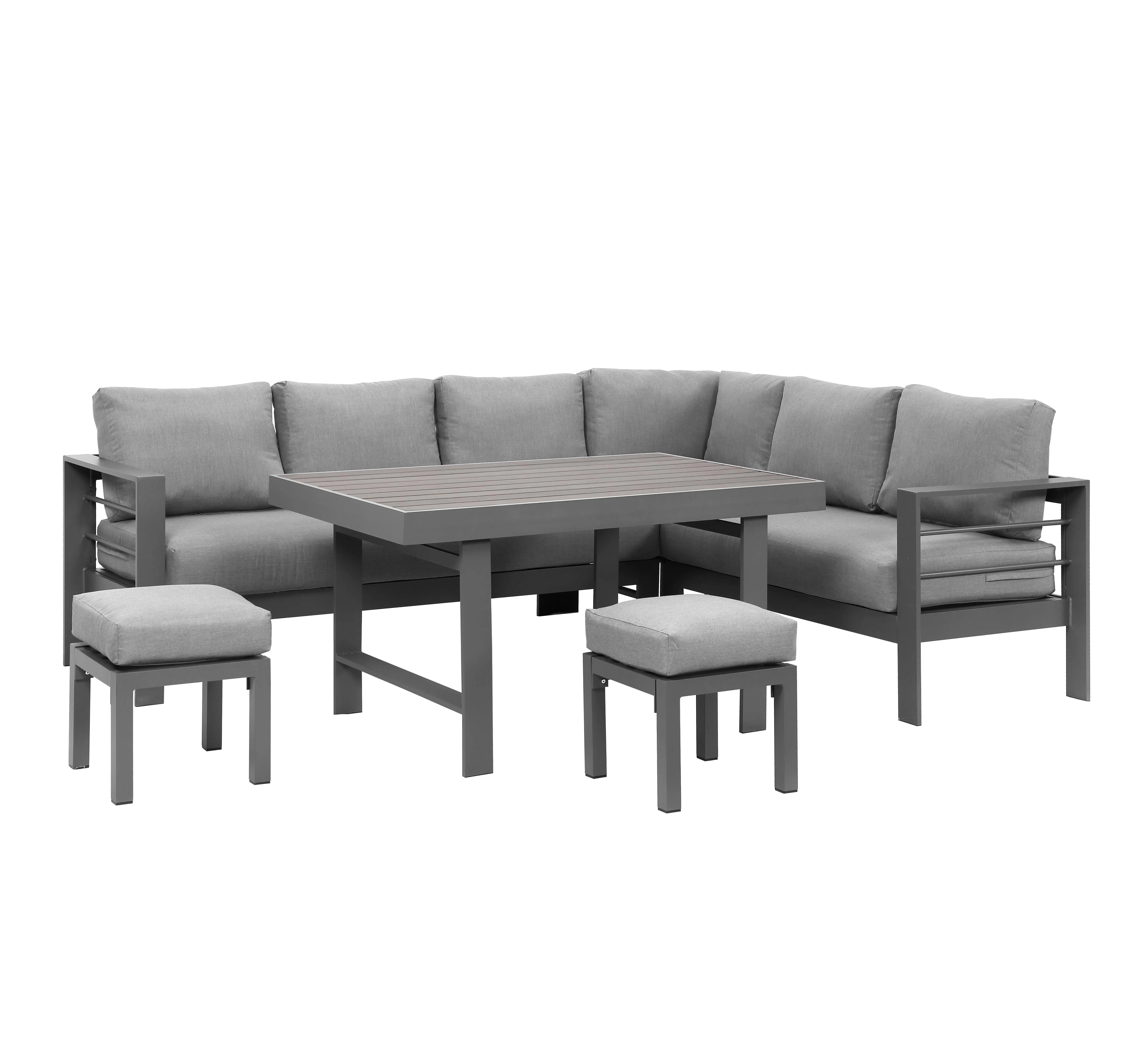 Allweather Modern Metal Frame Sectional Aluminum Dark Grey Sofa Set