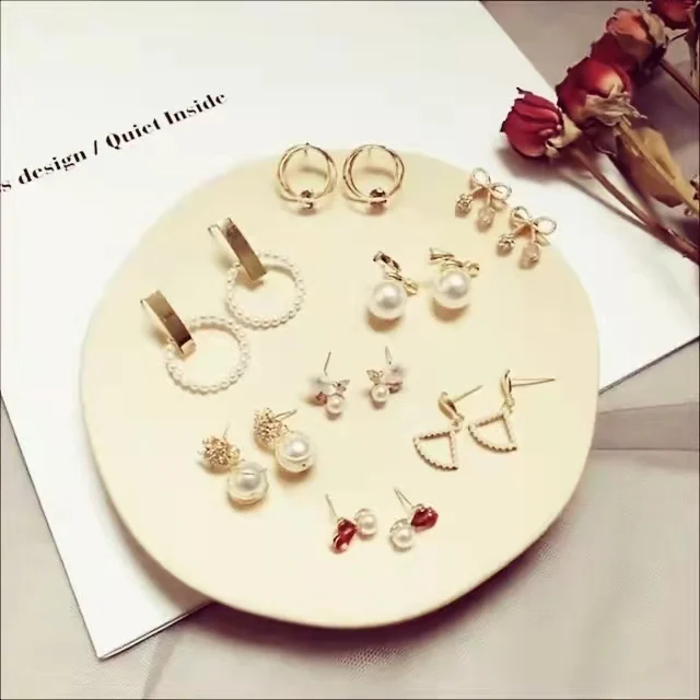 

PUSHI Wholesale Fashion Jewelry Needle Mix Flower Small Pearl Earrings Stud Gift Bulk Earrings Hot Sale 925 Silver Women Lot