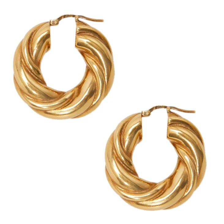 

American exaggerated elegant style custom 18k gold plated brass twisted earing