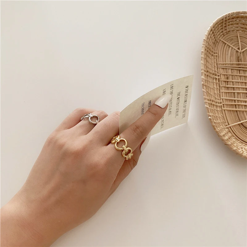 

Hollow Open Ring Simple Chain Metal Gold Silver Color Rings Geometric For Unisex Vintage Gothic Fashion Jewelry Gift 2020