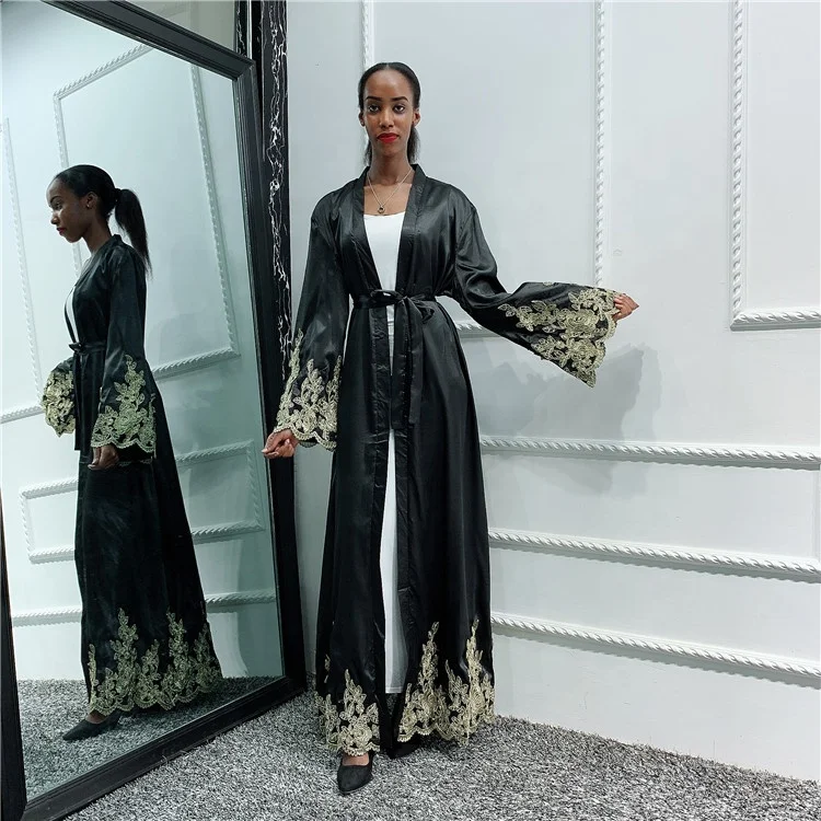 

Blacka abaya kimono cardigan Muslim dress women Saudi Turkish islamic clothing Dubai abaya, Black