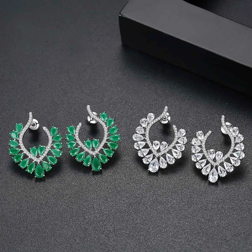 

Statement Party Druzy Dainty Crystal Fashion Wholesale Copper Jewelry Design Zircon Colorful Green White Stud Earrings For Women
