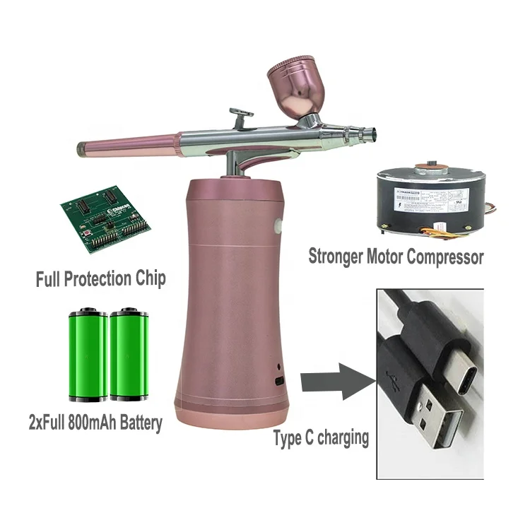 

Type C 25Psi Cordless Portable Face Mist Sprayer Compressor with Tank New Airbrush Makeup Kit