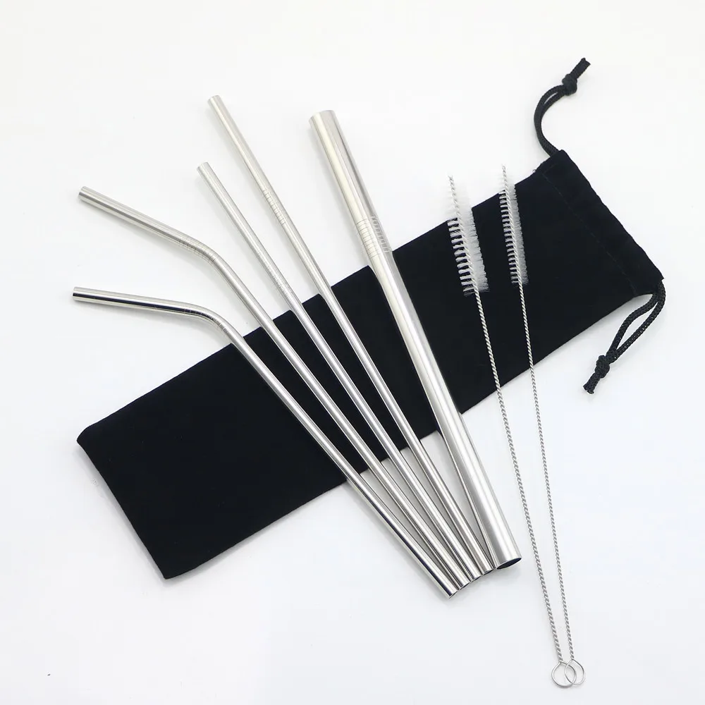 

Amazon Hot Selling Eco Friendly Cocktail Colored Printed Custom Drinking Smoothie Stainless Steel Straws Pouch, Customized color