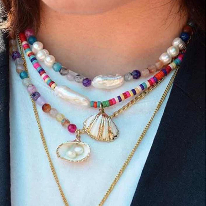 

Puka Shell necklace Collier De Coquille De Puka Multilayer Beaded Necklace Women Bohemian, As picture show