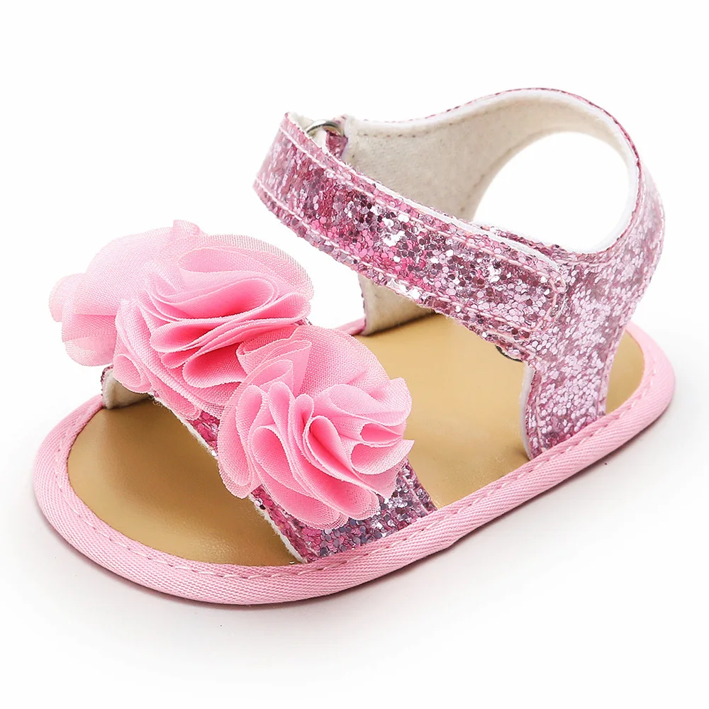 

china wholesale Beautiful Shiny pink cheap baby toddler sandal girls flower infant dress sandals for little girls, 7 color ways