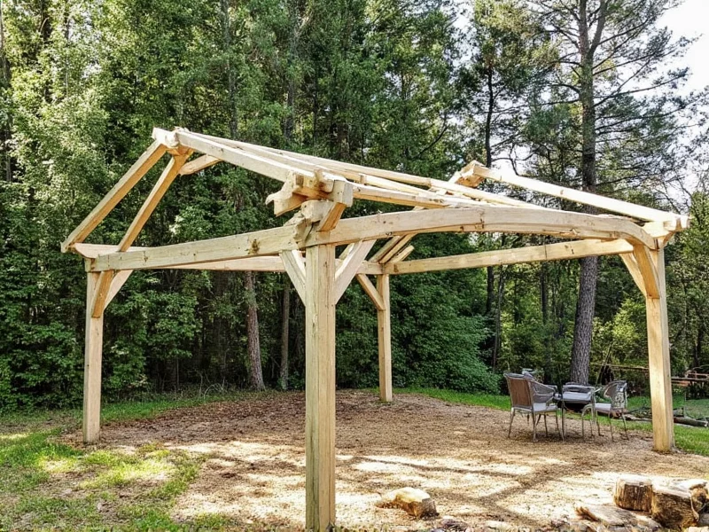 DIY gazebo roof frame assembly on ground