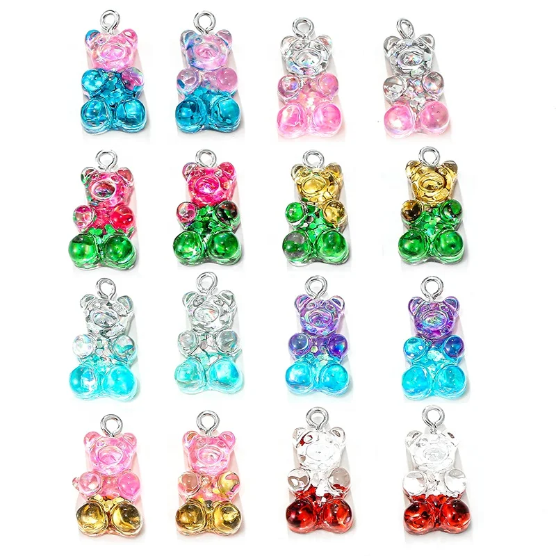 

Kawaii Cute Transparent Glitter Gradient Resin Gummy Bear Charms Resin Bear Pendant for Making DIY Necklace Bracelet Accessory, Picture