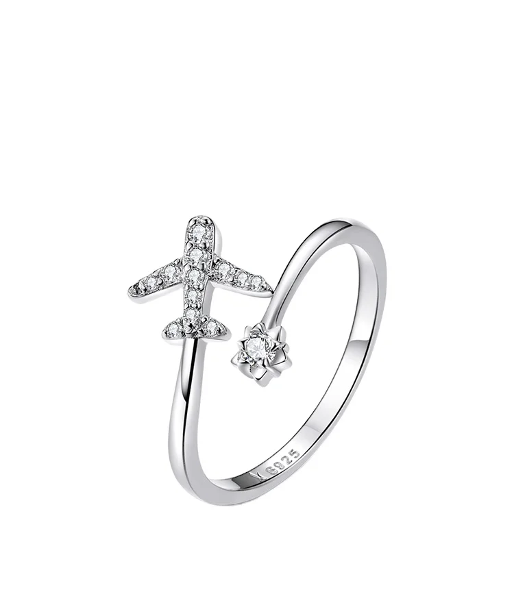 

Stylish sterling silver ring S925 plated platinum aircraft zircon ring, Sliver