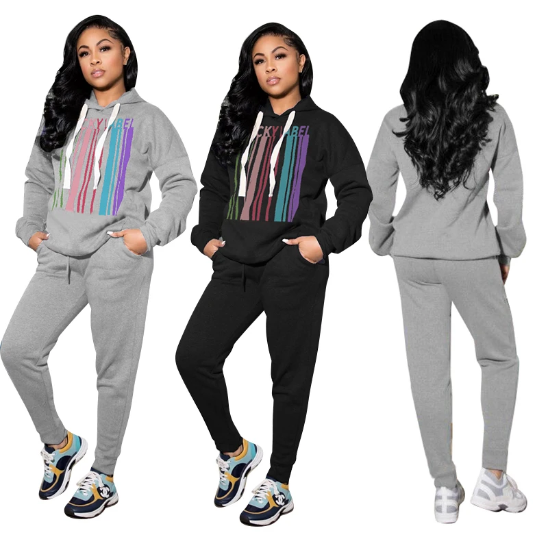 

L284656 Casual Letter Printing Hooded Sports Two Piece Pant Set