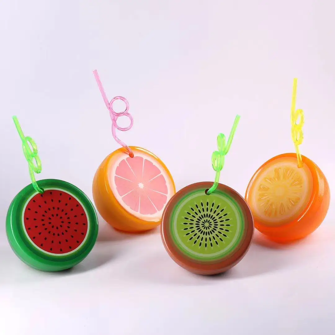 

New Arrival INS hot selling Food Grade PP Material Creative Watermelon fruits different shape Plastic beach sipper Cup, Fruits colors as photo show