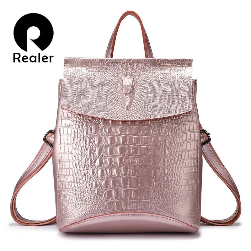 

REALER real genuine leather women backpack fashion ladies back pack good quality backpacks.
