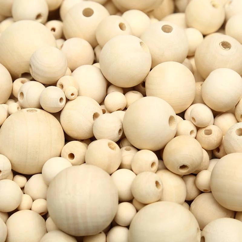 

Wholesale 4~50mm Round Theaceae Wood Beads Natural Color DIY Loose Bead Jewelry Children Toy Craft Accessories
