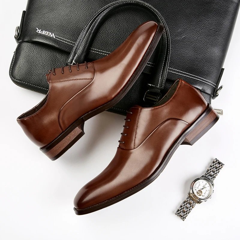 

High quality dress shoes men's lace-up genuine leather formal shoes, 2 colors