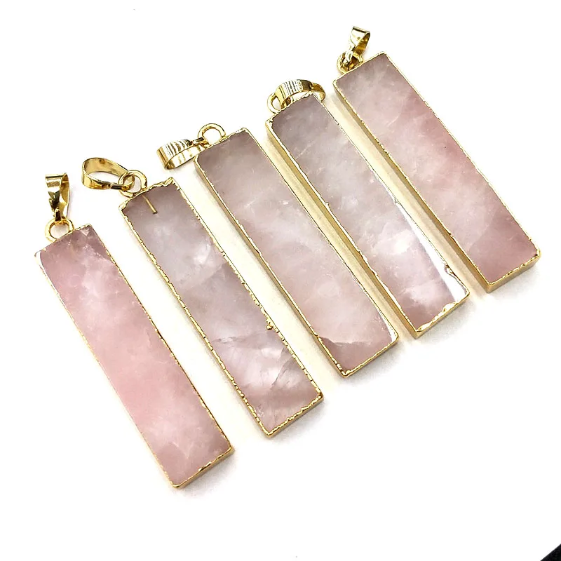 

Natural bar gemstone crystal pendant healing pink rectangle stone rose quartz long pendants jewelry jewellery for necklace, Quartz pendant