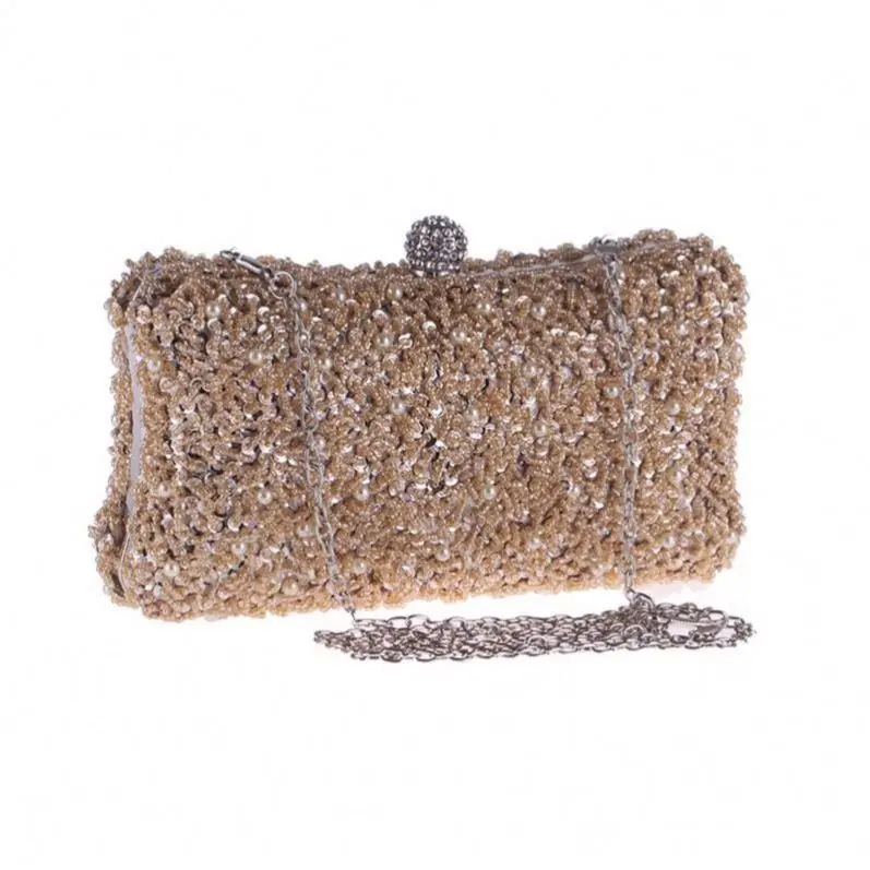 

China Manufacture Sequin Beaded Evening Bags Women Clutch Female Party Purse Chains Handbag Women Messenger Bag, Gold silver black