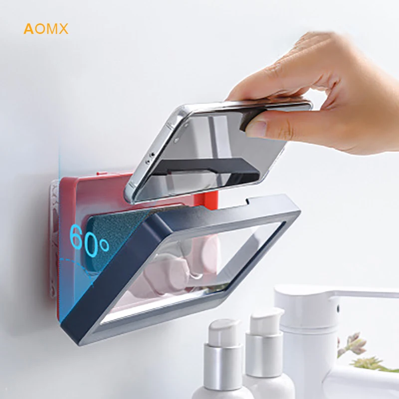 

Bathroom Wall Mounted Storage Holder Phones Waterproof Hanging Phone Rack Anti-fog Mobile phone case