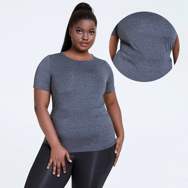 

Plus Size Sport Shirts Women Yoga Top Mesh Spliced Fitness Gym T-shirt Short Sleeve Quick Dry O-Neck Workout Top Running Clothes