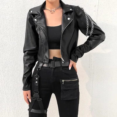

B51145A High quality women new fashion PU leather coat, Black