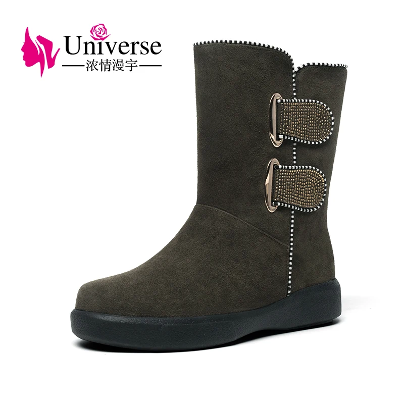 

G416 Fashion Handmade Genuine Leather Med Heeled Women Winter Boots Wholesale, Black/green