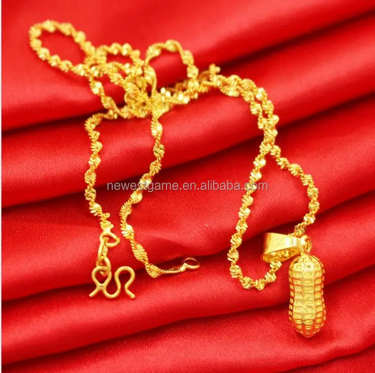 

24k real gold plated Necklace classic vintage Water wave chain wedding peanut pendant custom party necklace for women Gift