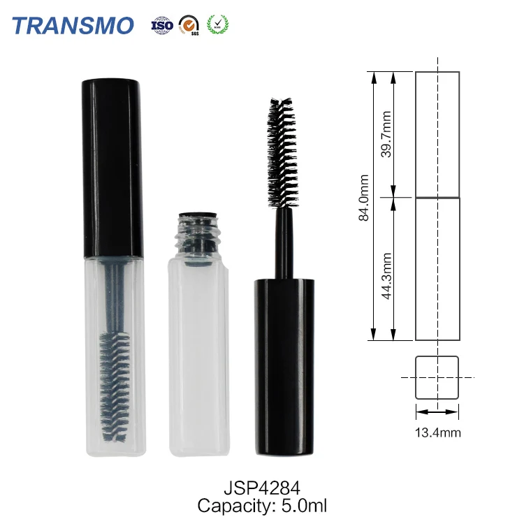 Private label 5ml plastic clear square mascara tubes customized transparent 5ml empty mascara tubes with brush