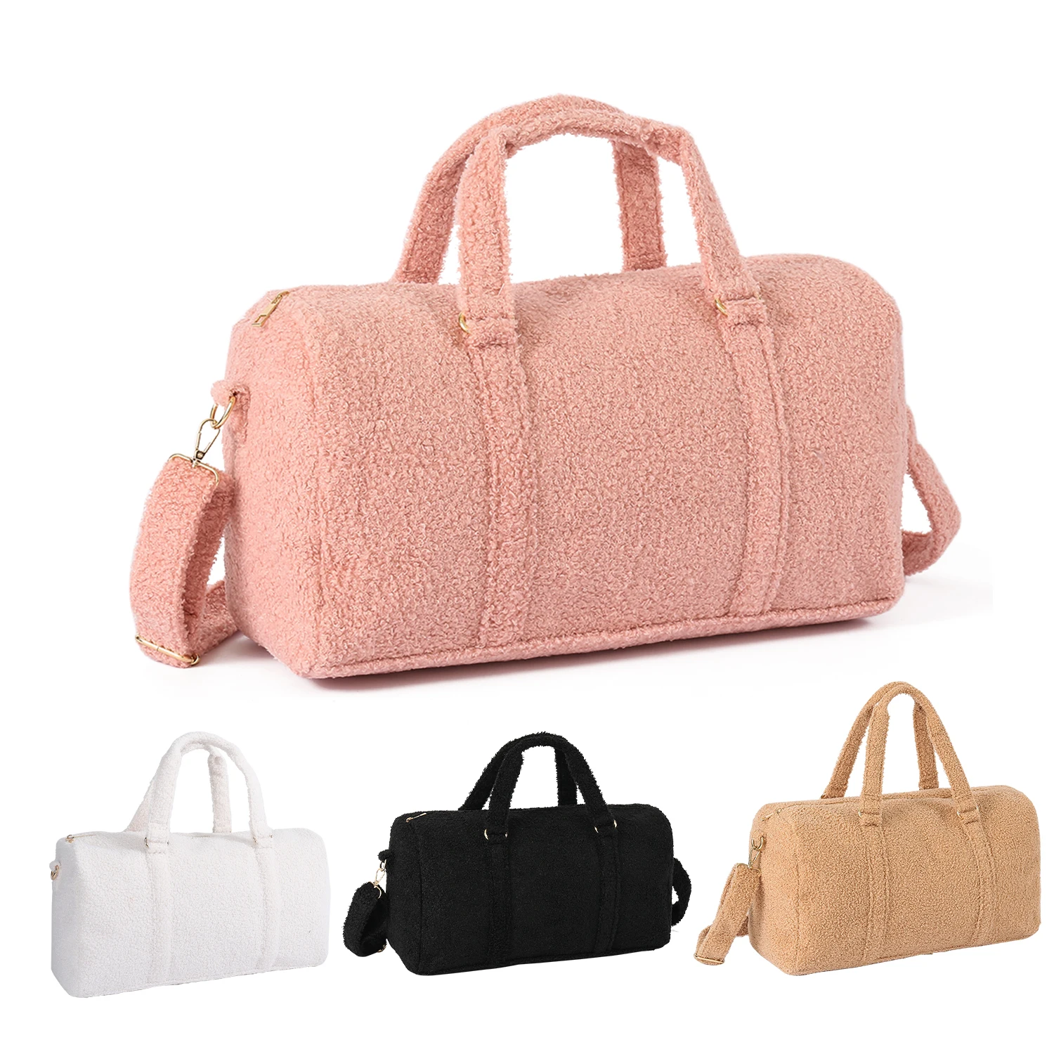 

Winter Stock Portable Weekend Duffle Handbag Ladies Girls Teddy Plush Crossbody Travel Bag Teddy Duffel Bag