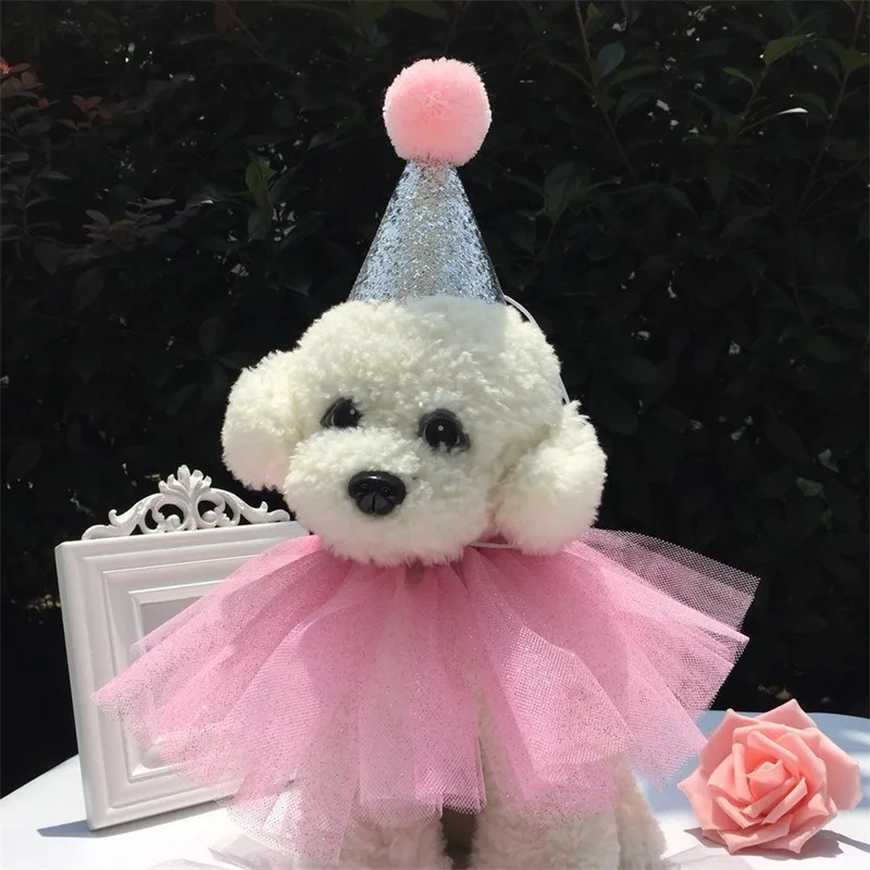 

New princess style lace scarf pet birthday hat set dog party headpiece pets cute