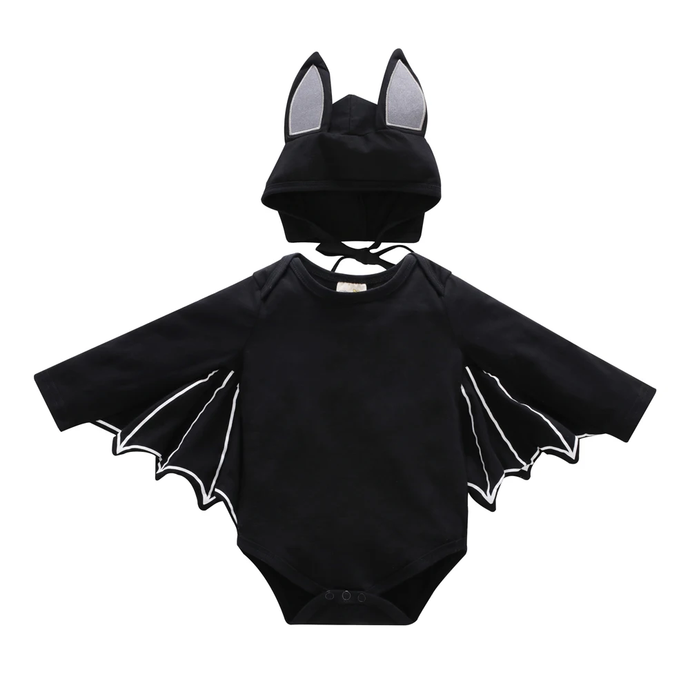 

Halloween Clothes Newborn Boy Winter Hooded 100% Cotton Black Bat Baby Boy's Rompers Costume Clothes