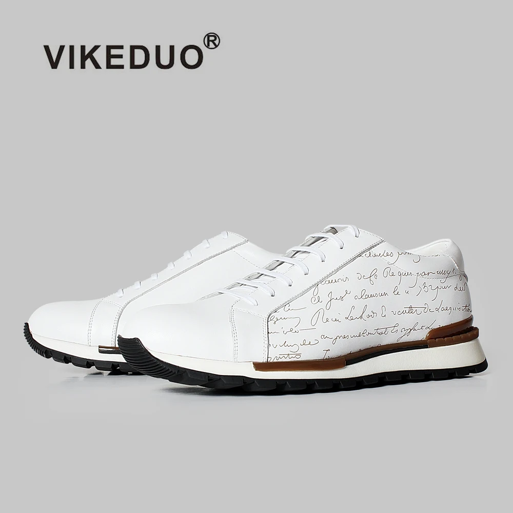 

Vikeduo Hand Made While Genuine Leather Scritto Guangzhou Custom Designers Men Shoes Casual Sneakers, White