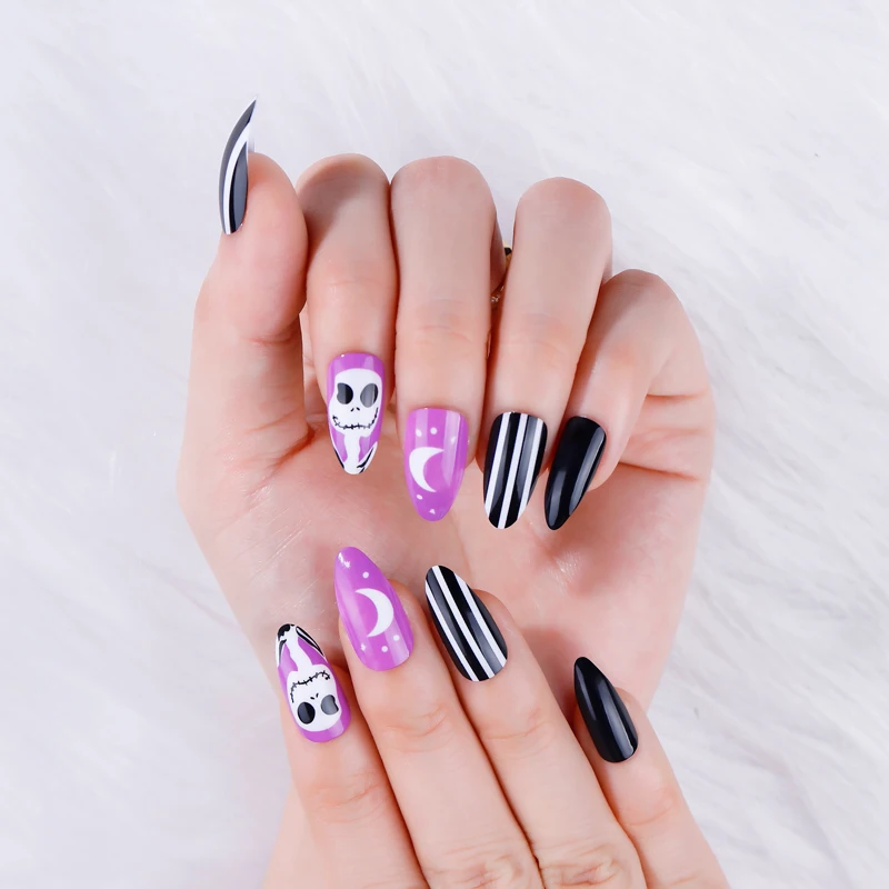 

New design finger nail art 3d manicure nails halloween with rhinestones glue on nails, Multi color