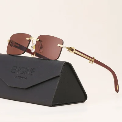 

Wholesale Customised Luxury Pc Sun Glasses Small Frame Rimless Shades Wooden Sunglasses Men 2021