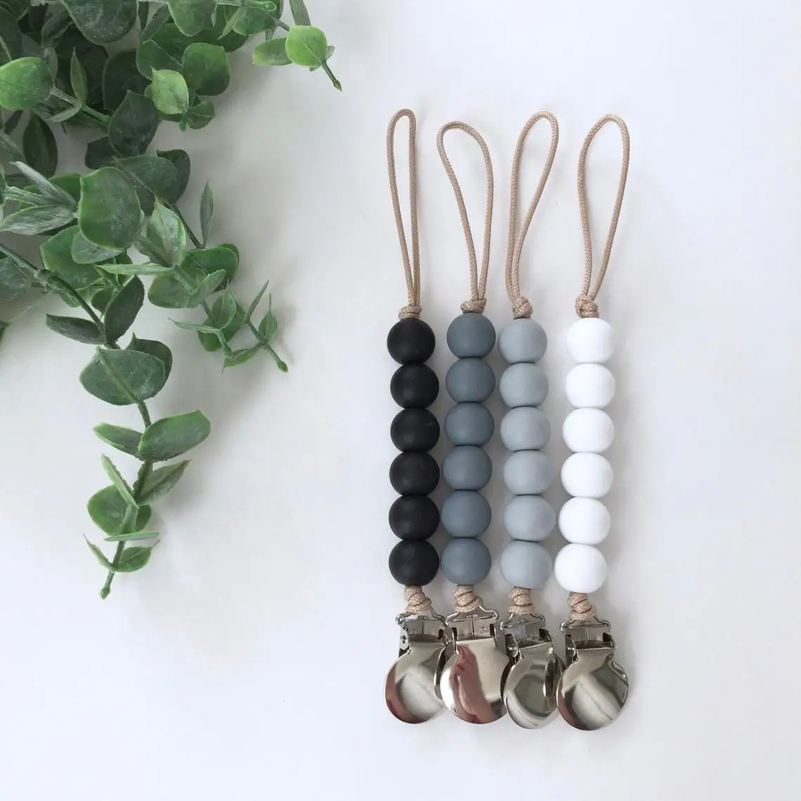 

Hot Selling Infant Chewable Silicone Beads Metal Dummy Clip