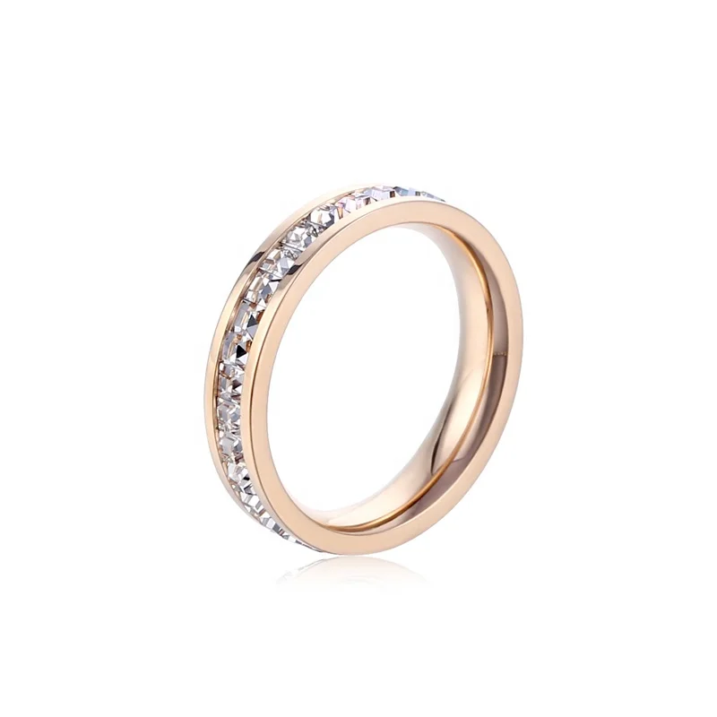 

Wholesale Custom Logo Stainless Steel Rose Gold Plated One Row Zircon Stone Rings for Women, Gold color