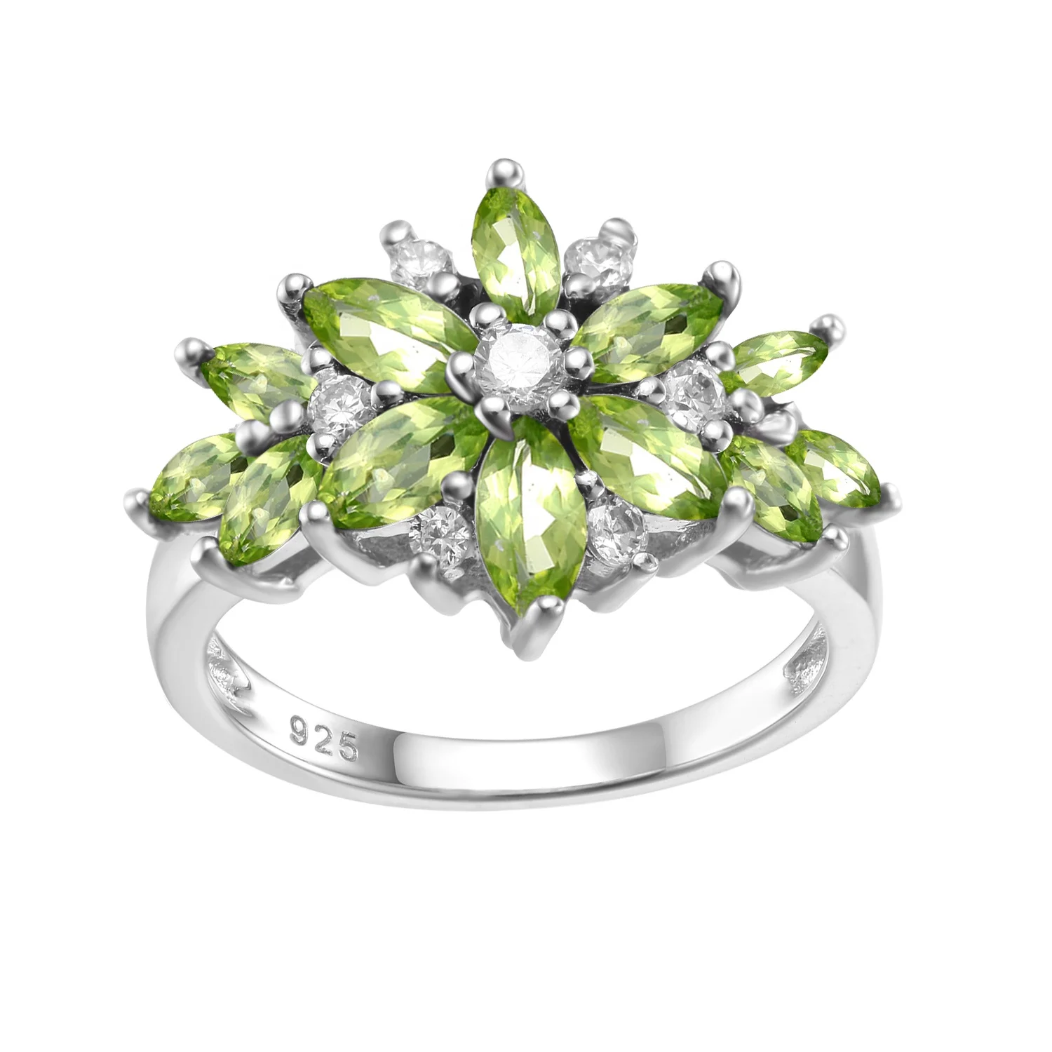 

Abiding Jewelry Fancy Natural Peridot Gemstone 925 Sterling Silver Snowflake Ring Picnic Ring Girl Accessory Jewelry