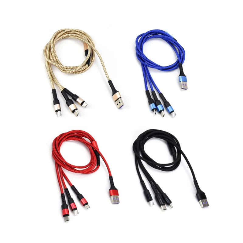 

Multi Retractable 3.0A Fast Charger Cord Multiple Charging Cable 4Ft 1.2m 3-in-1 USB Charge Cord with Phone/Type C/Micro USB, Black red prink silver gold blue