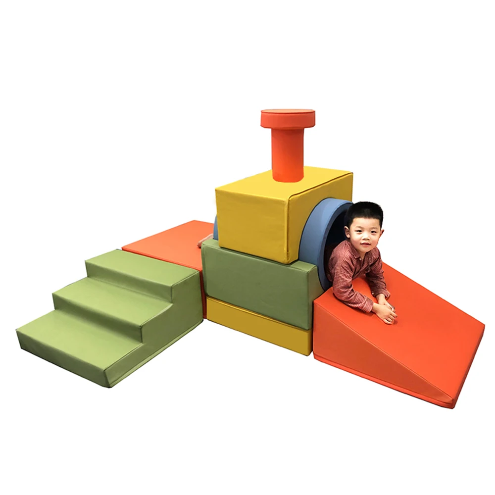 

Kids Soft Play Equipment Small Train Style Children Soft Climber Set Indoor Playground Eco-friendly Foam Soft Play Toy, Red, green ,yellow, blue or customized climber set