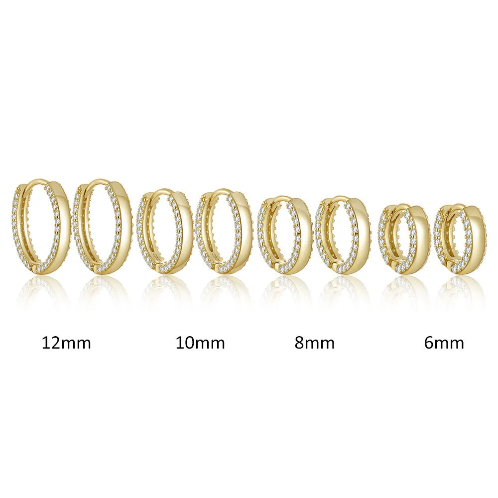 

INS NEW 925 sterling silver earrings double row diamond zircon gold plated ear buckle hoop earrings women