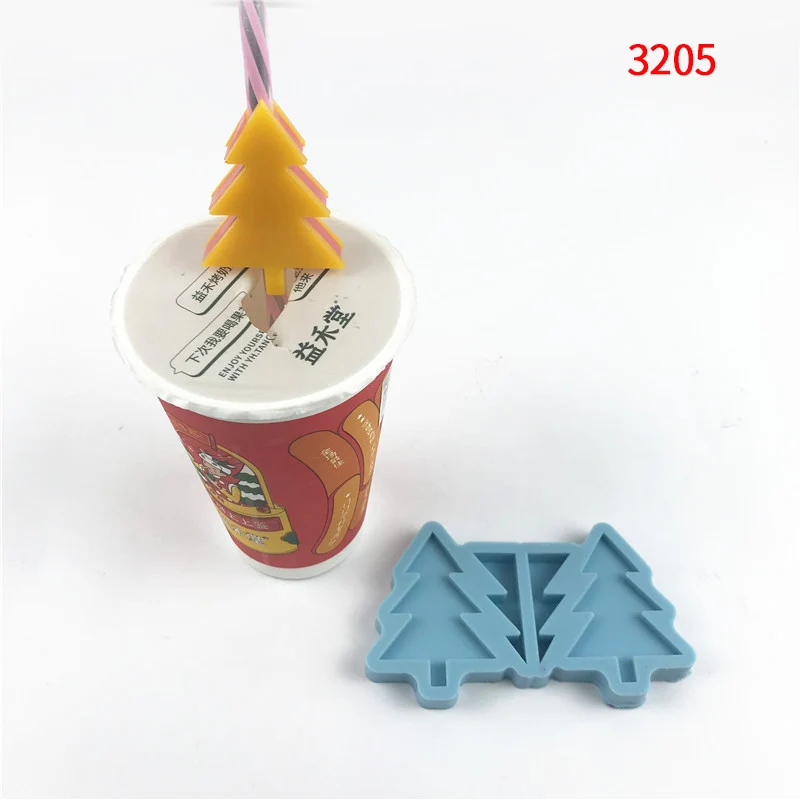 

3205 The Christmas tree straw topper silicone resin mold, Random