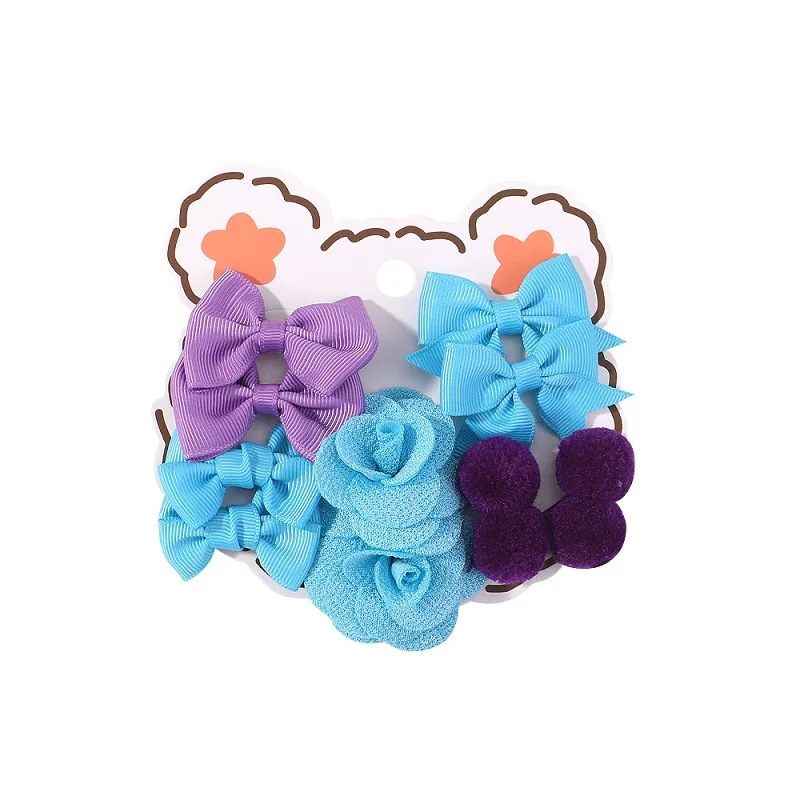 

MIO cute kids hair accessories set ribbon hair bow clip flower pom pom ball hair ties candy color hairpin rubber band set girls