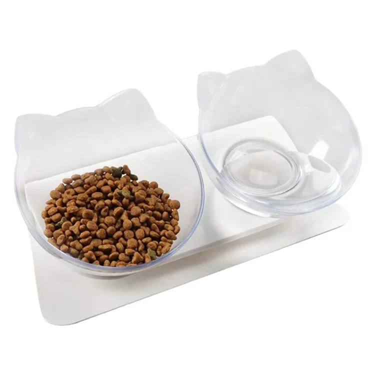 

Antiskid Tilting Style Cat Shape Pet Bowl Transparent Pet Cat Feeder Pet Food Dish Water Bowl for Dogs Cats, White