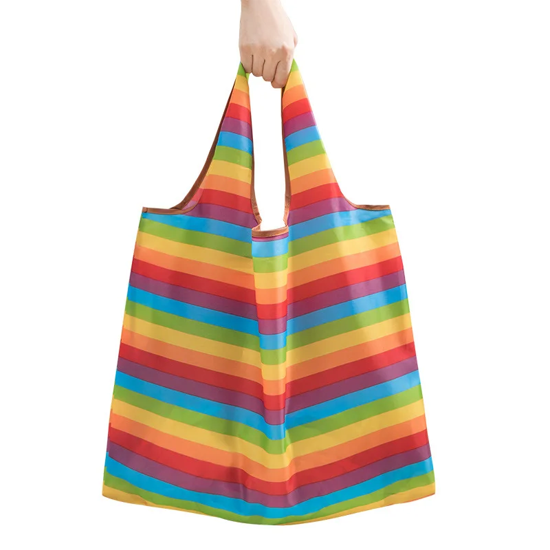 

Reusable Eco Friendly Creative Foldable Waterproof Polyester Rainbow Striped Cartoon Animal Print Folding Grocery Shopping Bags, 3 choices