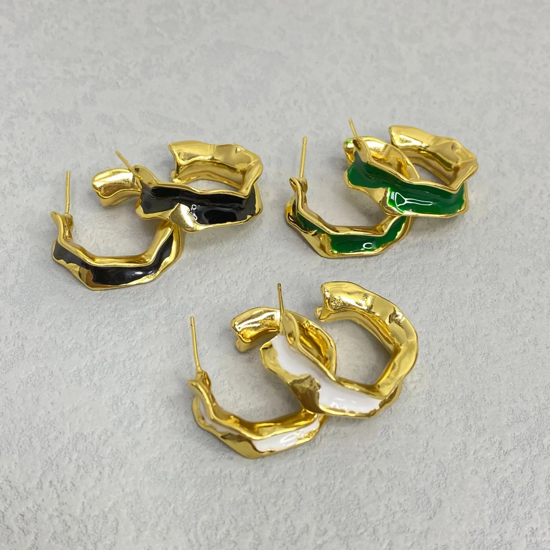 

European Luxury Colorful Irregular Geometric Oil Dripping Hoop Earrings Statement 18K Gold Plated Enamel Hoop Earrings