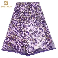 

JJ153 The latest French gauze handmade sequins lace bumps flowers African embroidery lace fabric