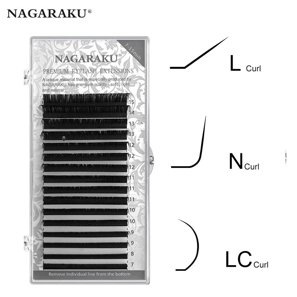 

NAGARAKU Special Curl L LC N eyelash extension mixed 7-15 mm mink eyelashes curl L N m soft and natural false lash, Matte black